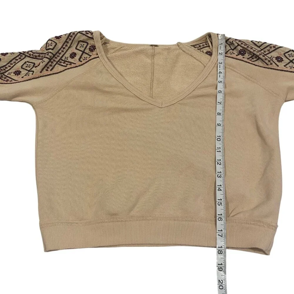 Free People Senorita Crop Embroidered Puff Sleeve‎ Pullover
